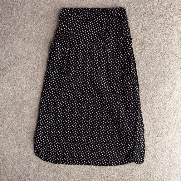 2/$18 SALE! Abercrombie & Fitch Skirt Women XS Black Floral Midi Skirt Tulip Hem - Picture 6 of 7